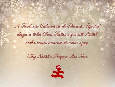 A Fundação Catarinense de Educação Especial deseja a todos Boas Festas e que este Natal encha nossos corações de amor e paz. Feliz Natal e Próspero Ano Novo.
