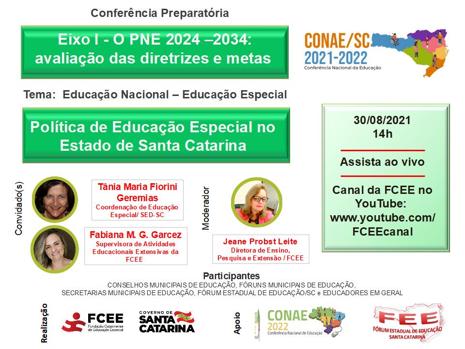 Imagem com texto: Conferência preparatória_Conae 2022 - Educação Especial