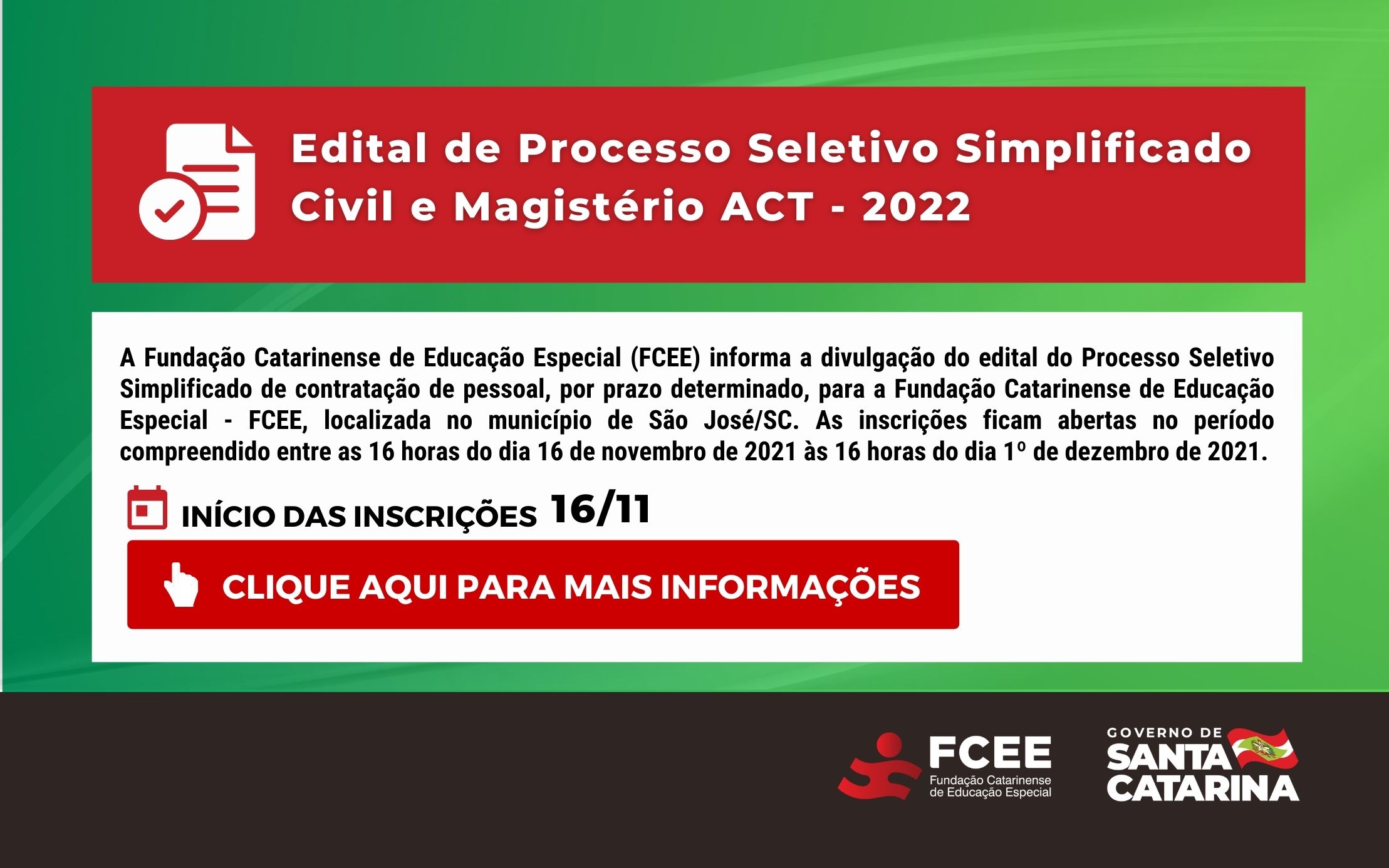 FCEE FCEE abre inscrições para Processo Seletivo ACT 2022